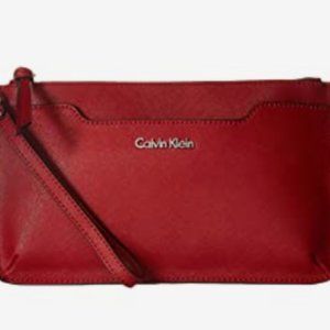 Calvin Klein Red Saffiano Wristlet